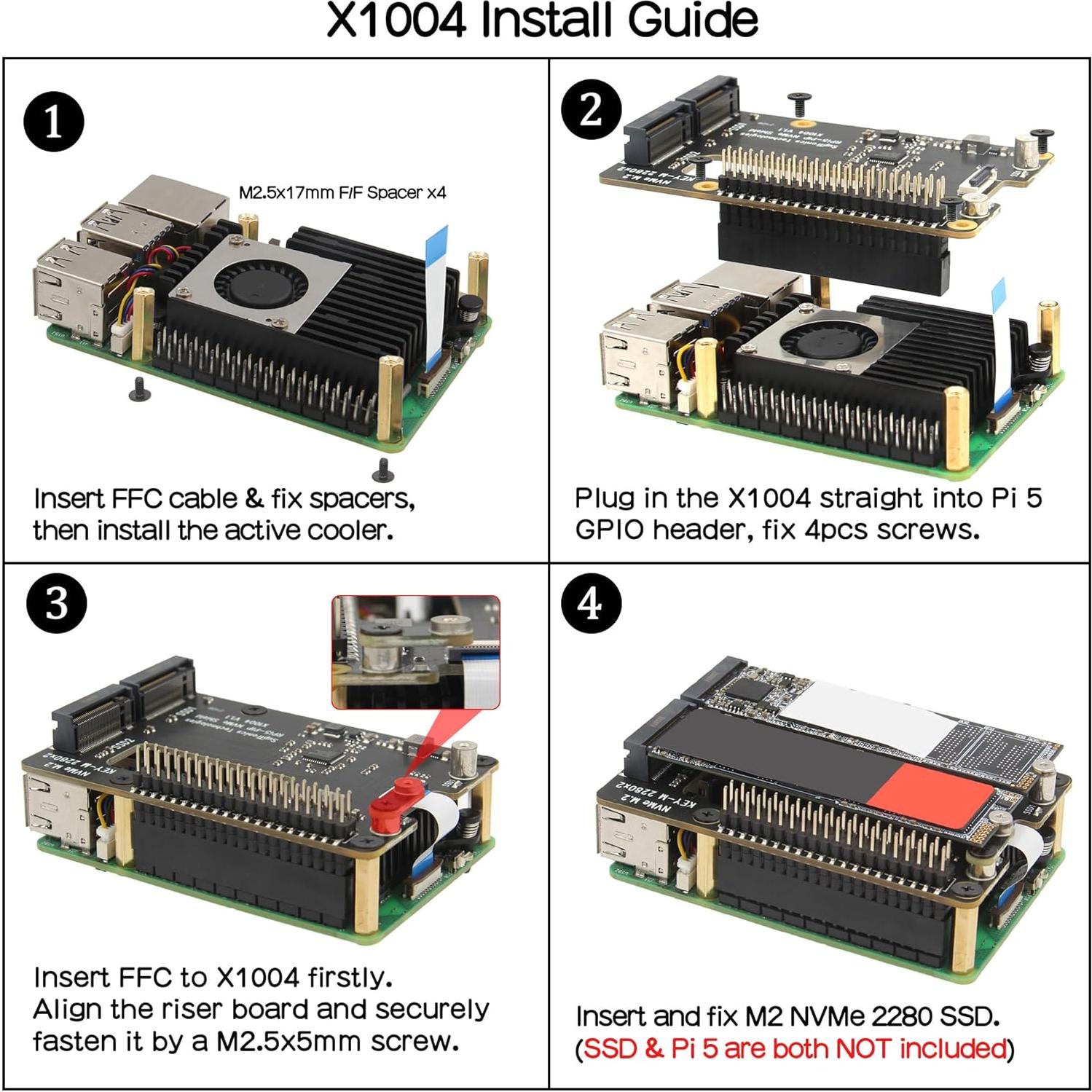 Geekworm X1004 PCIe Doble M.2 HAT NVMe para Raspberry Pi 5