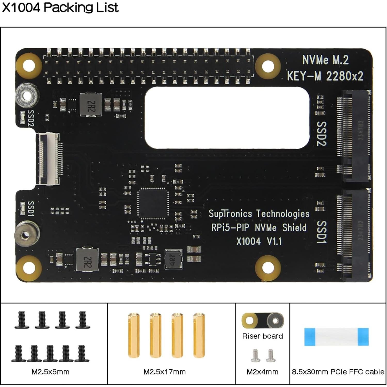 Geekworm X1004 PCIe Doble M.2 HAT NVMe para Raspberry Pi 5