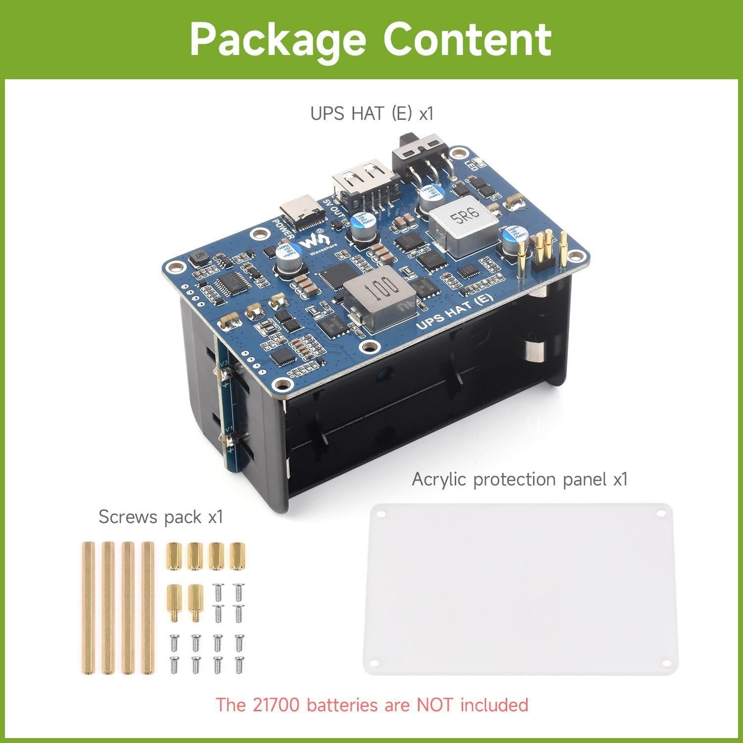 UPS HAT (E) Waveshare para Raspberry Pi 5/4B/3B+, 5V 6A