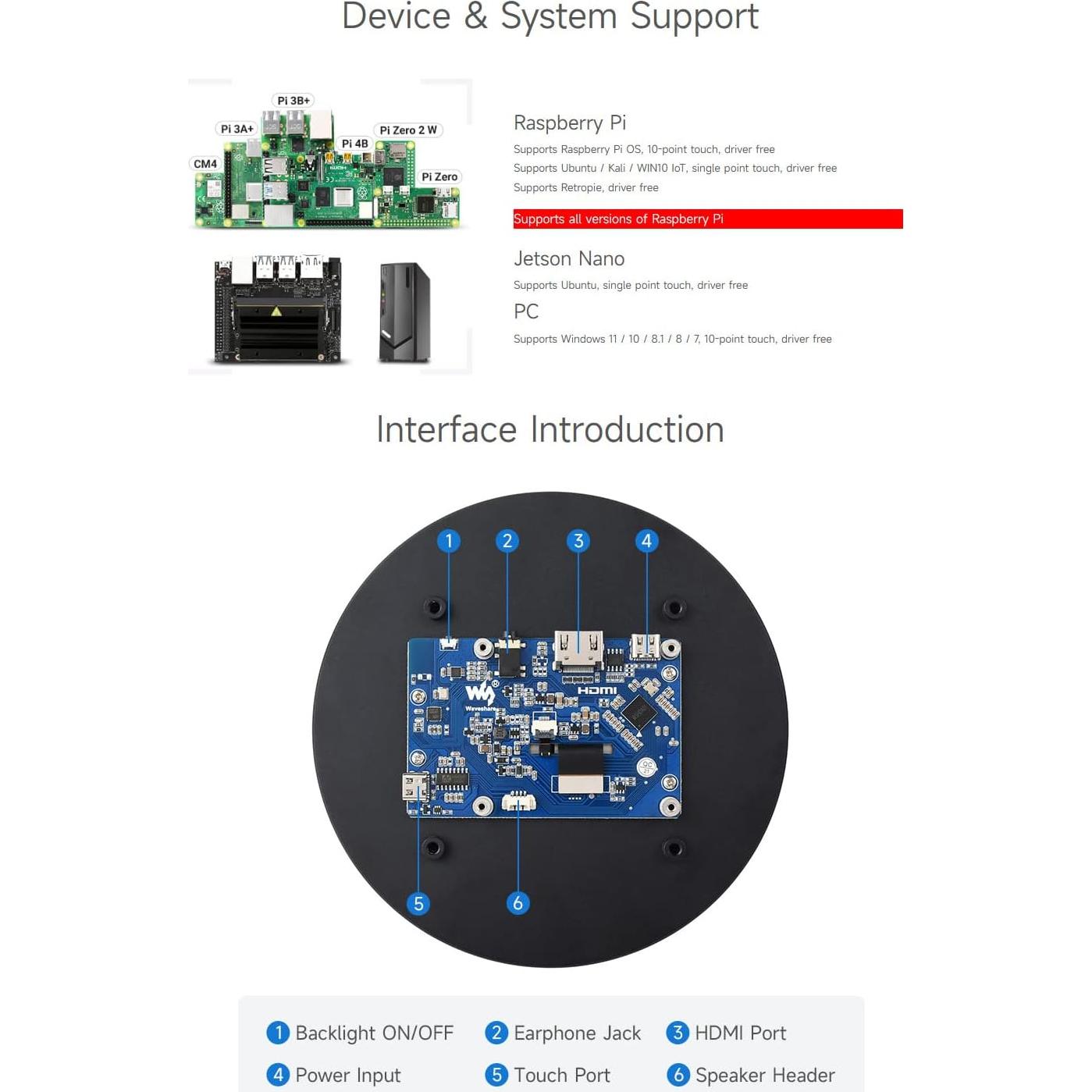 Pantalla Táctil Redonda 5" Waveshare 1080x1080 IPS