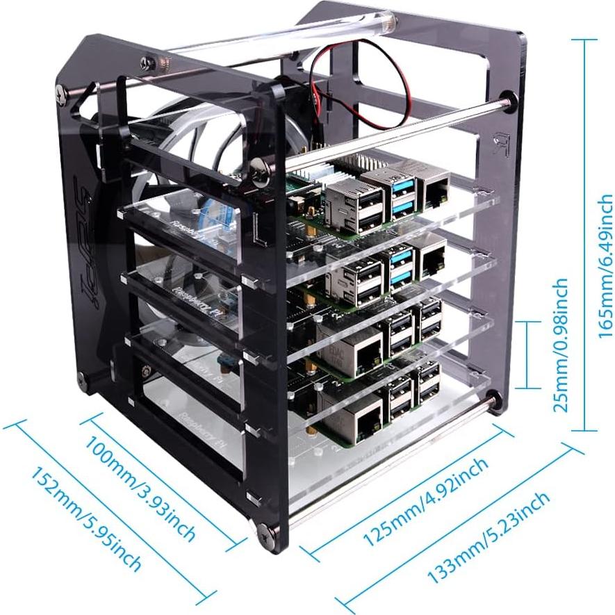 Caja Clúster GeeekPi 4 Capas con Ventilador RGB para Raspberry Pi