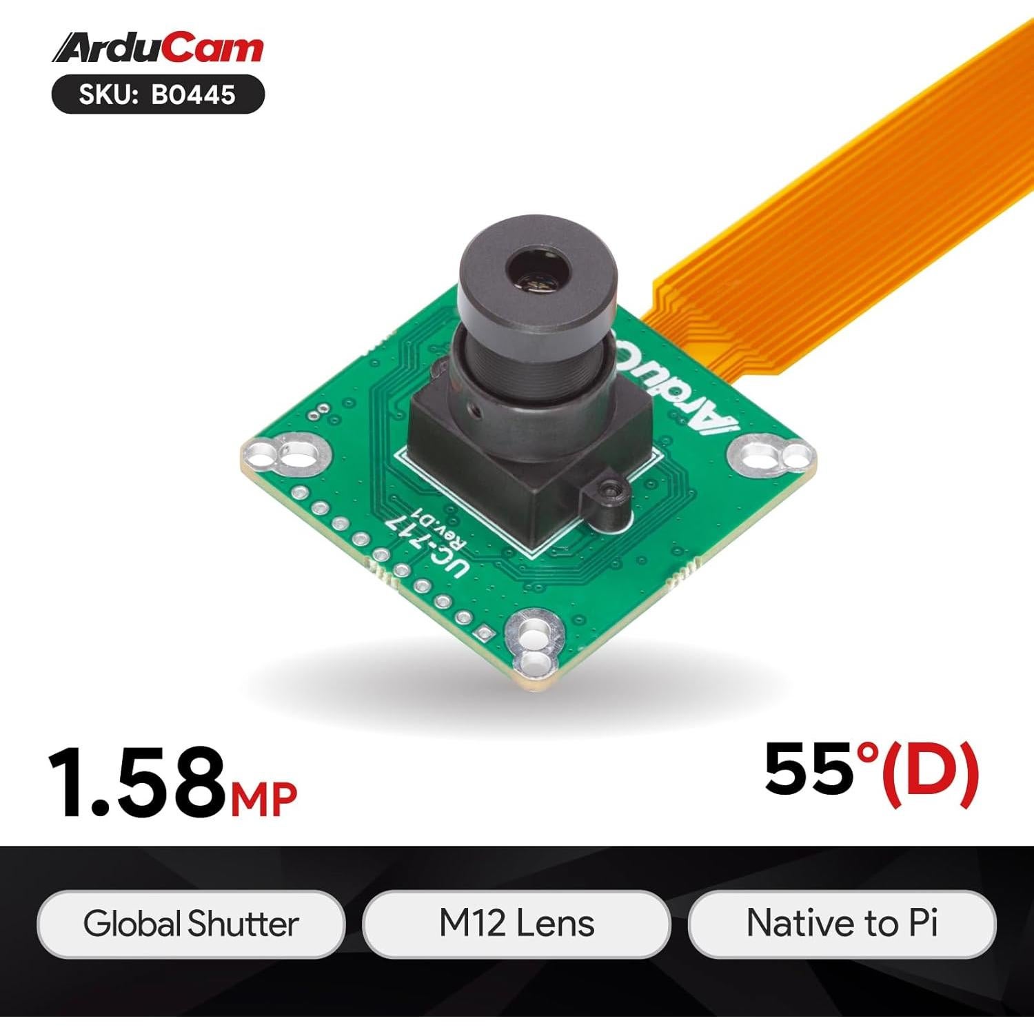 Cámara Arducam 1.58MP IMX296 Global Shutter M12 para Raspberry Pi