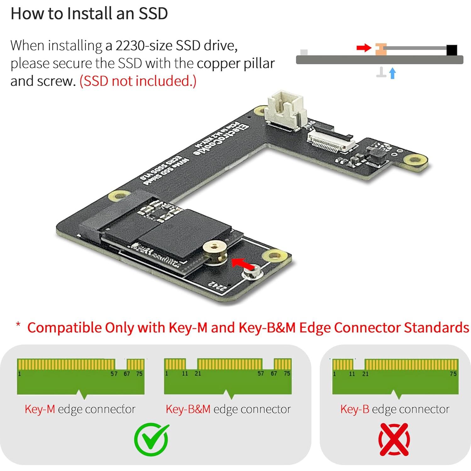 ElectroCookie HAT M.2 NVMe SSD para Raspberry Pi 5 - Soporta 2230 y 2242