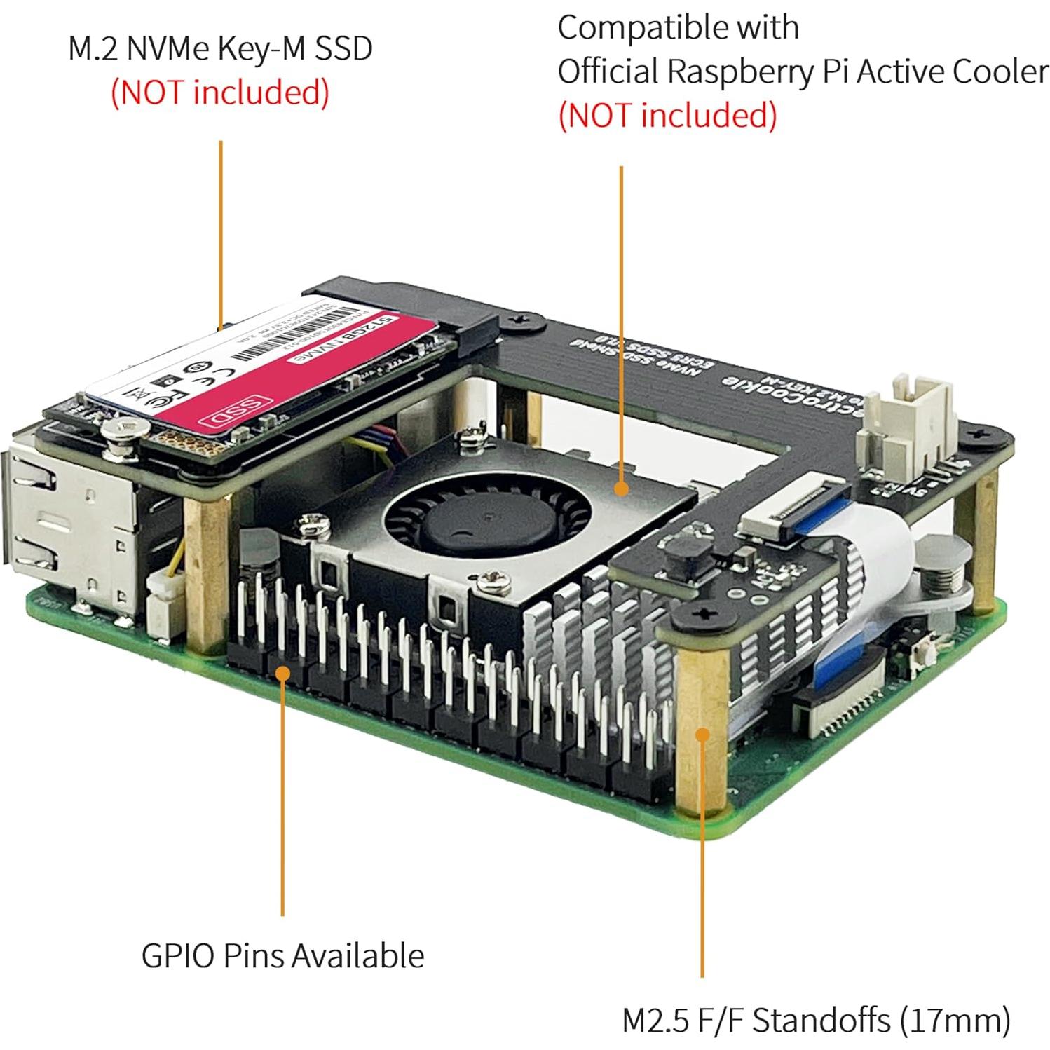 ElectroCookie HAT M.2 NVMe SSD para Raspberry Pi 5 - Soporta 2230 y 2242
