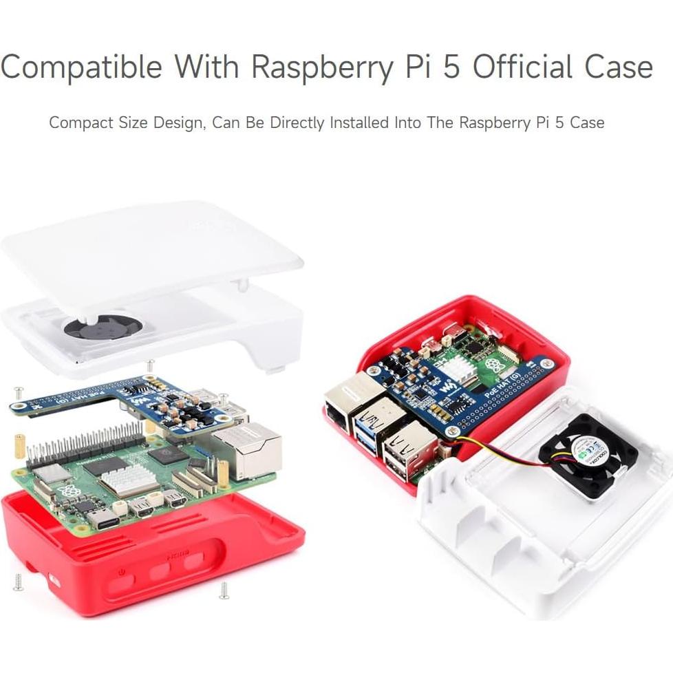 Waveshare PoE HAT G para Raspberry Pi 5, 5V 5A, 802.3af/at