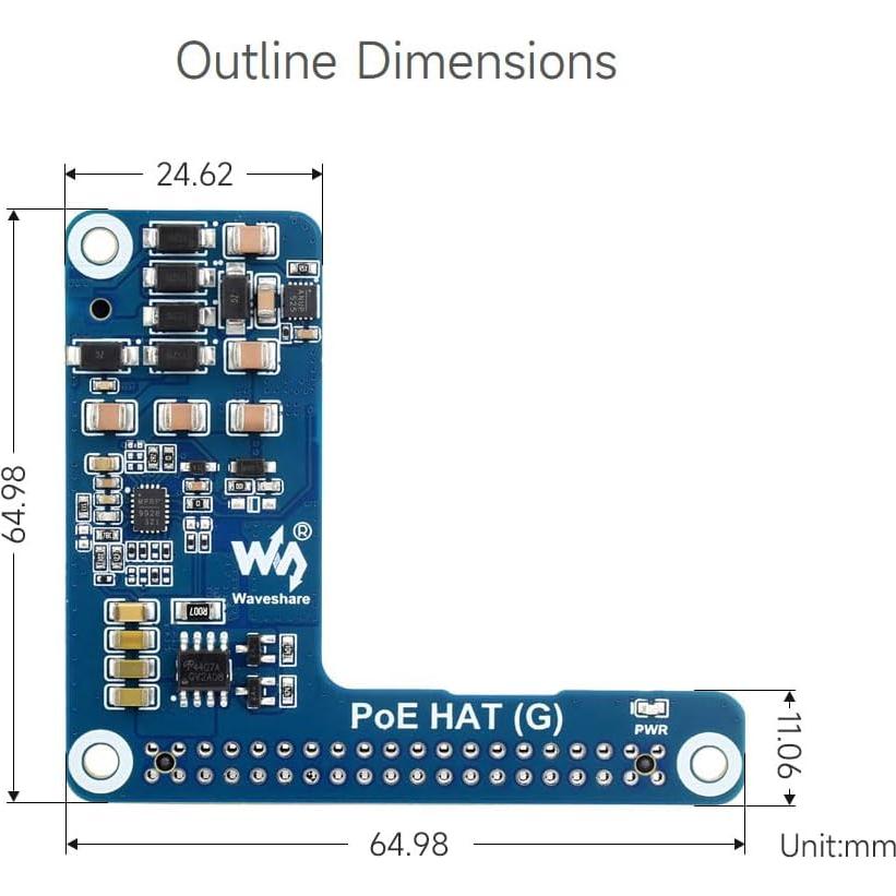 Waveshare PoE HAT G para Raspberry Pi 5, 5V 5A, 802.3af/at