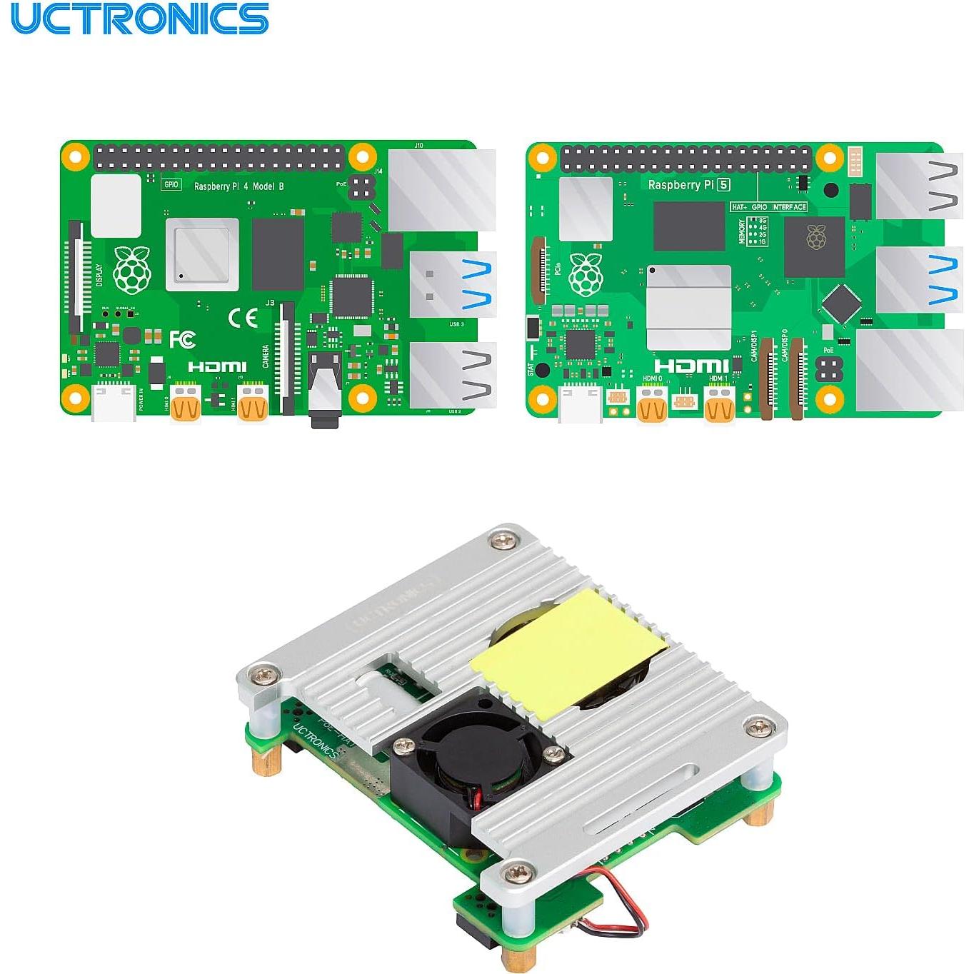 Sombrero PoE Uctronics para Raspberry Pi 5/4/3B 5V 4.5A