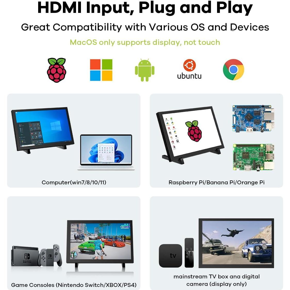 Monitor táctil capacitivo 10.1" IPS HDMI 1280x800 Hosyond