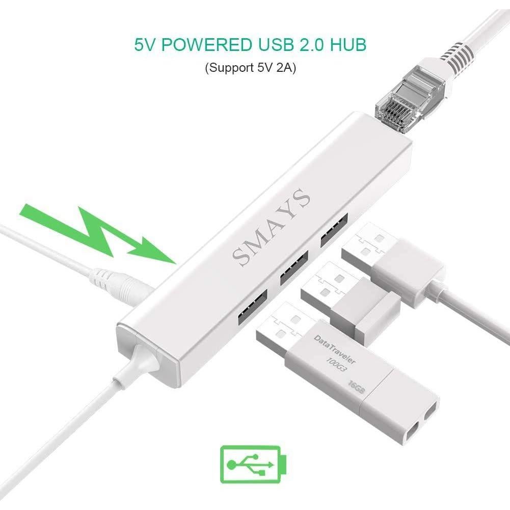 Adaptador Ethernet OTG Micro USB Smays con HUB Alimentado