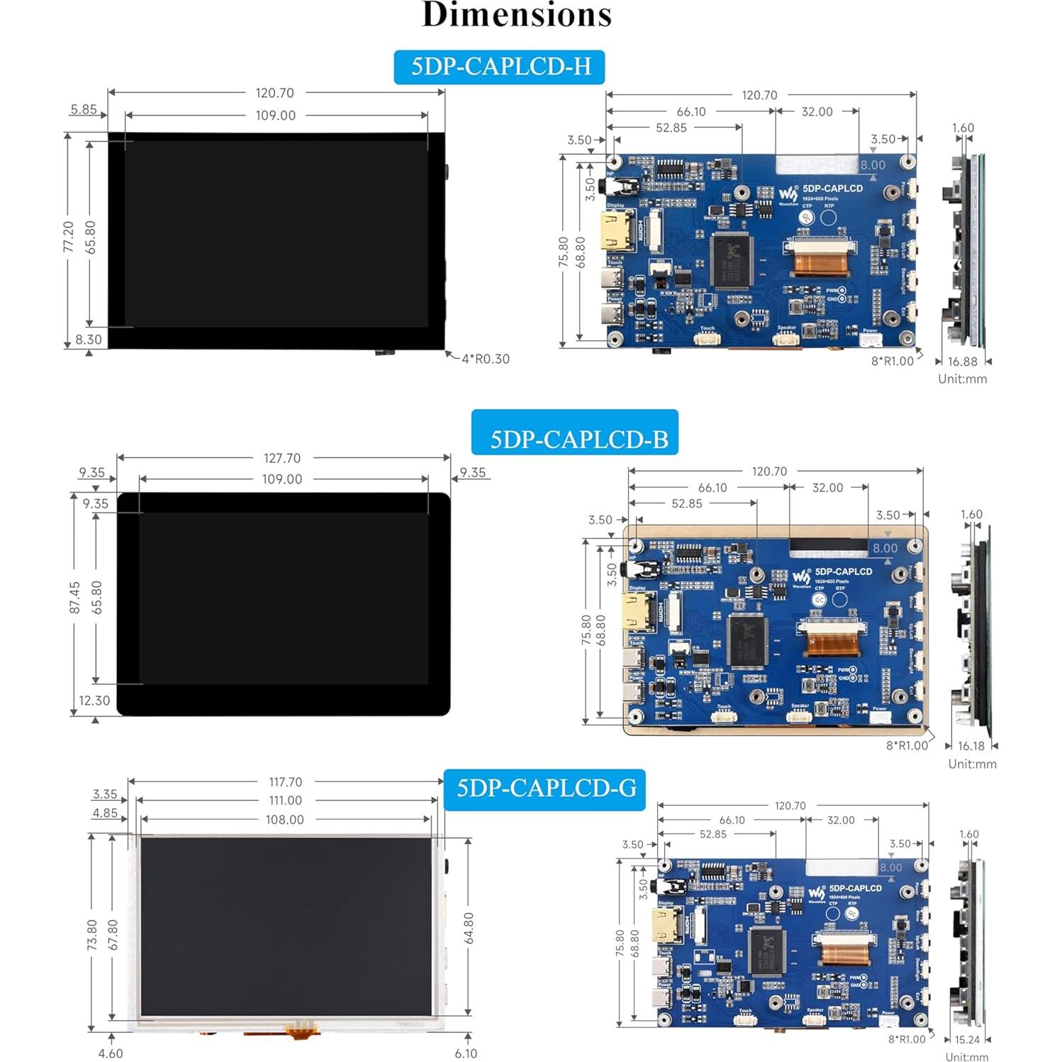 Pantalla Táctil 5" IPS HDMI Wonrabai 1024x600 Resistiva