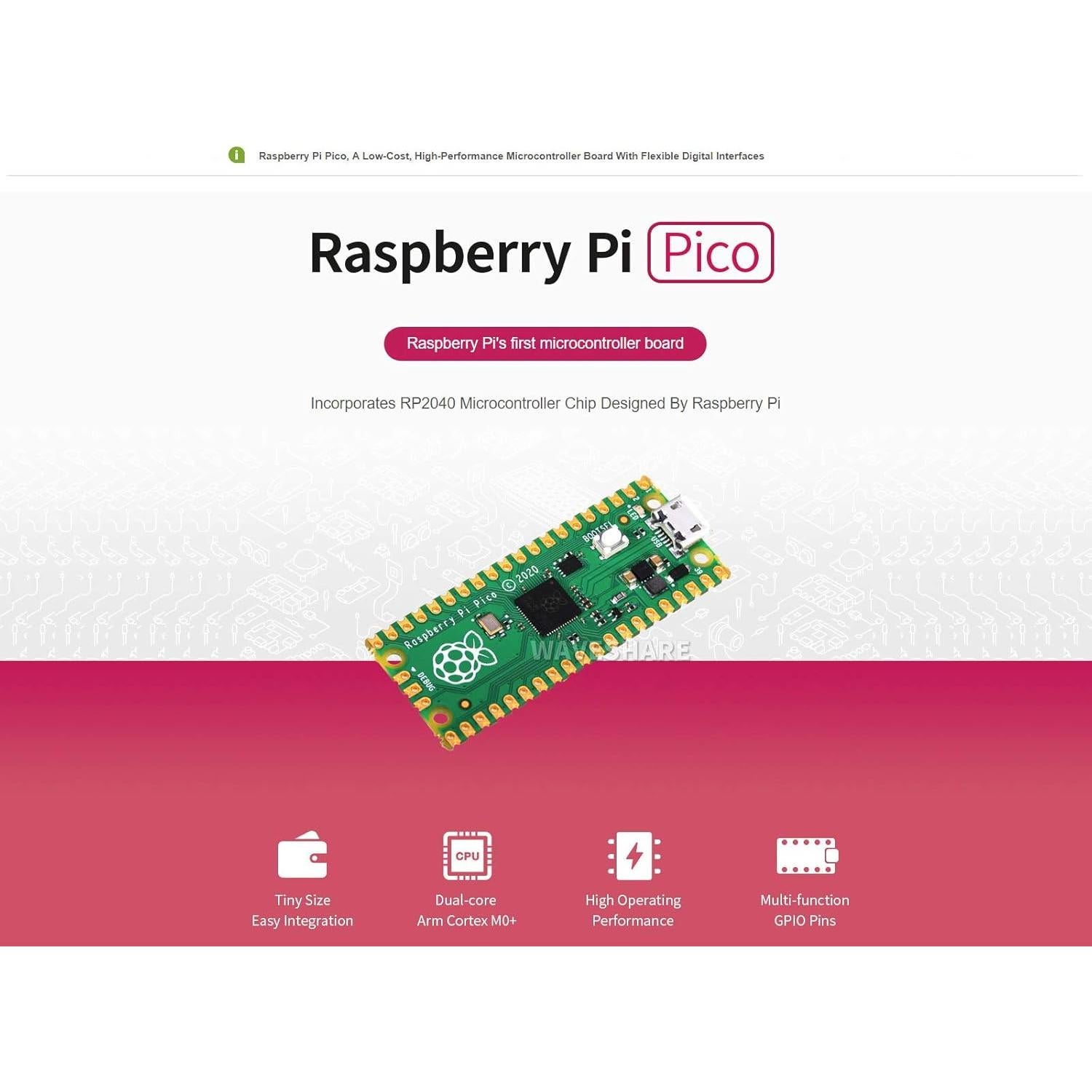 Placa Raspberry Pi Pico con encabezado pre-soldado 133 MHz