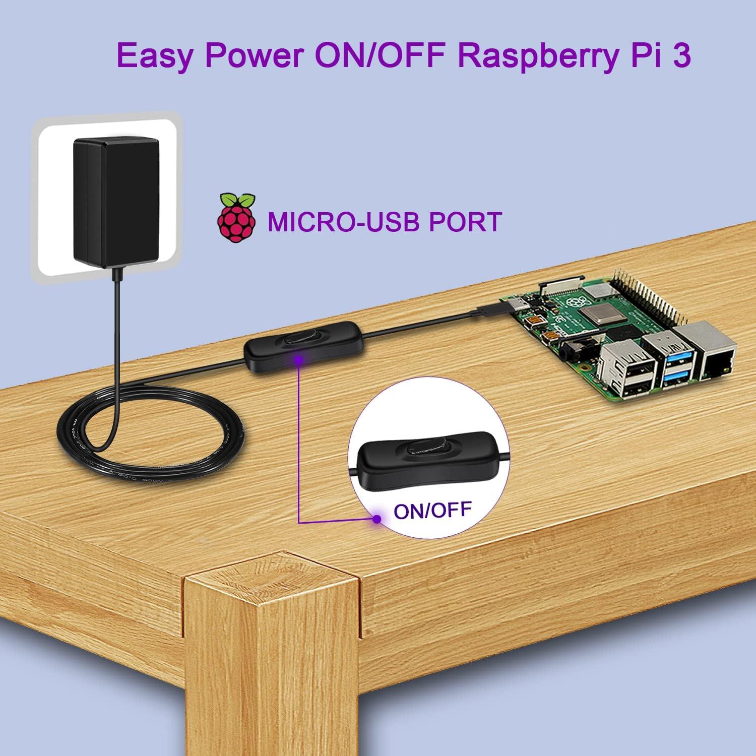 Fuente de Poder iUniker 5V 3A con Interruptor para Raspberry Pi