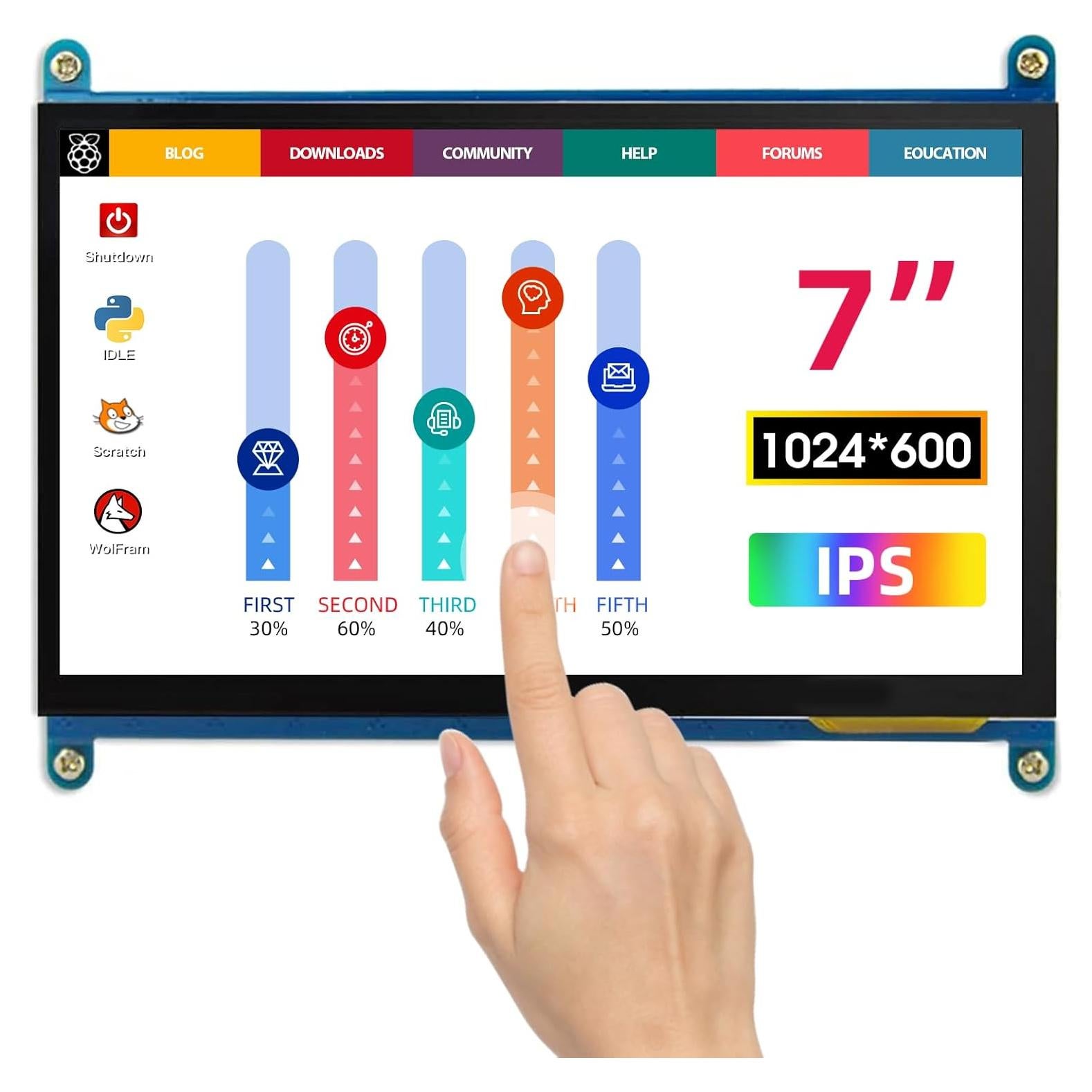 Pantalla Táctil 7" ELECROW 1024x600 IPS para Raspberry Pi