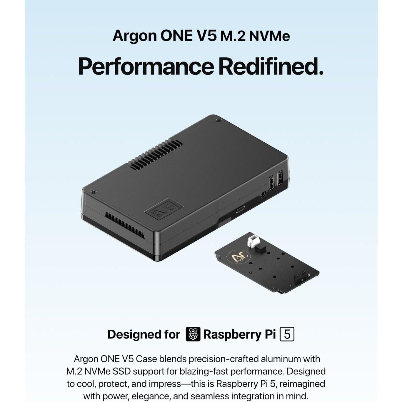 Caja Argon ONE V5 M.2 para Raspberry Pi 5 Aluminio