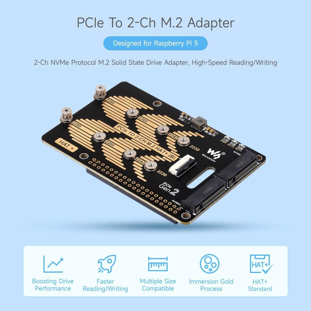 Adaptador PCIe a M.2 HAT Waveshare para Raspberry Pi 5