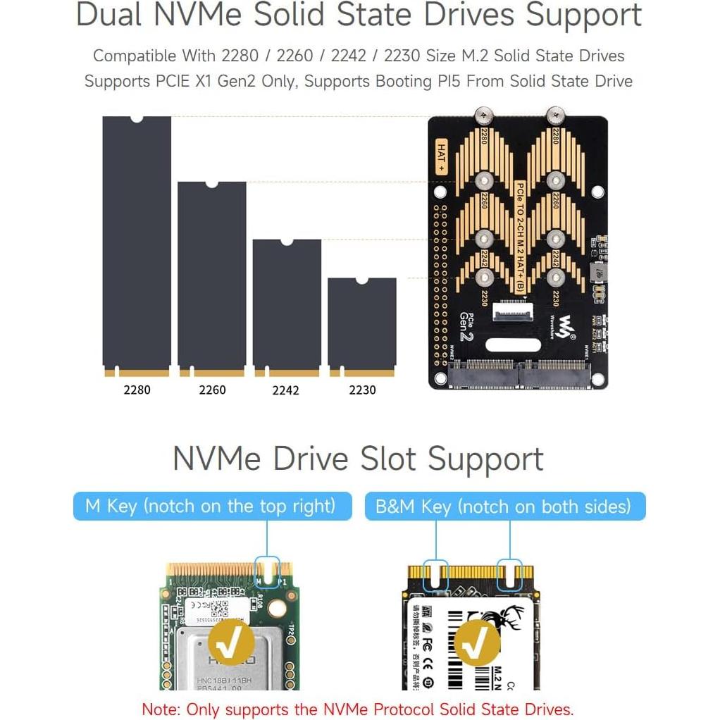 Adaptador PCIe a M.2 HAT Waveshare para Raspberry Pi 5