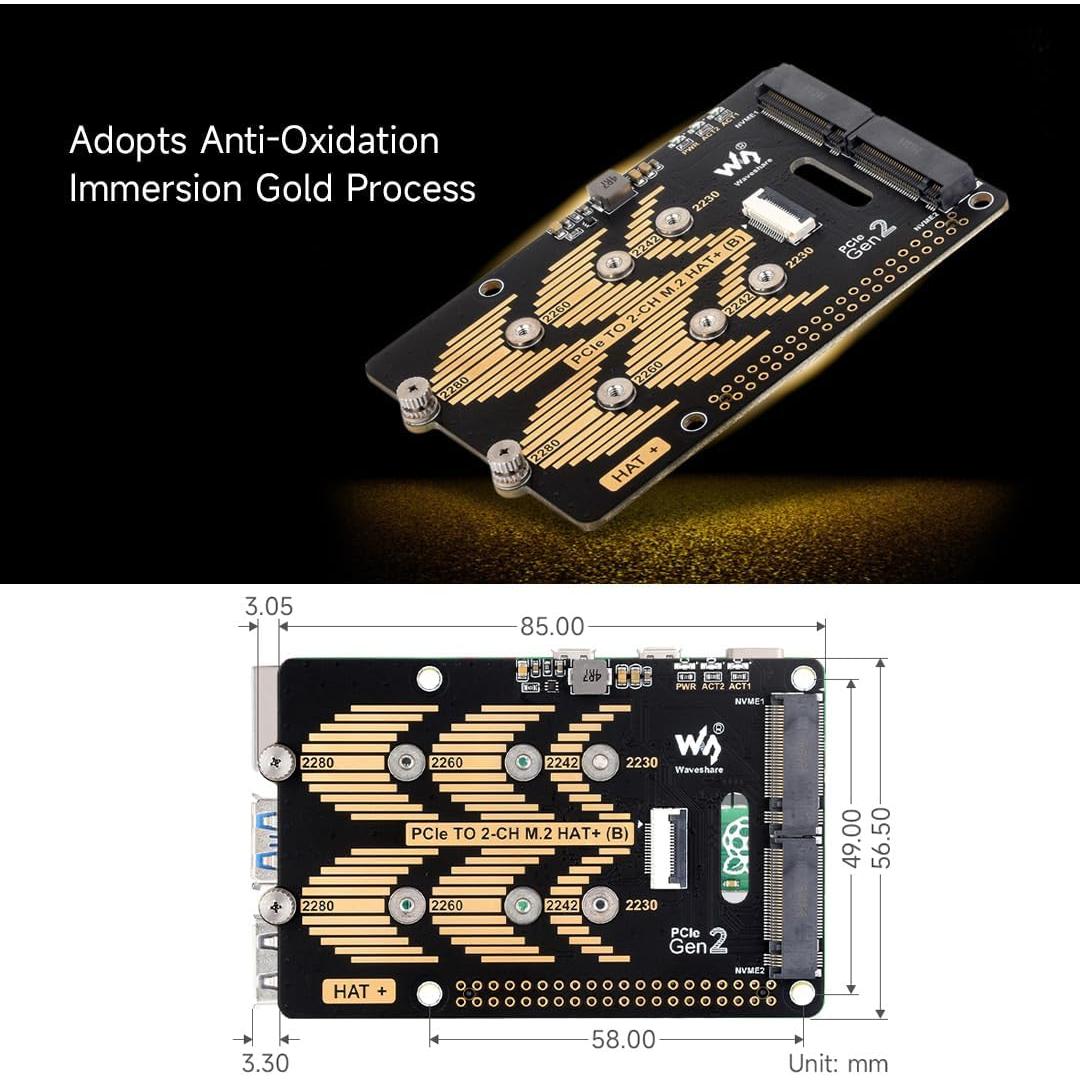 Adaptador PCIe a M.2 HAT Waveshare para Raspberry Pi 5