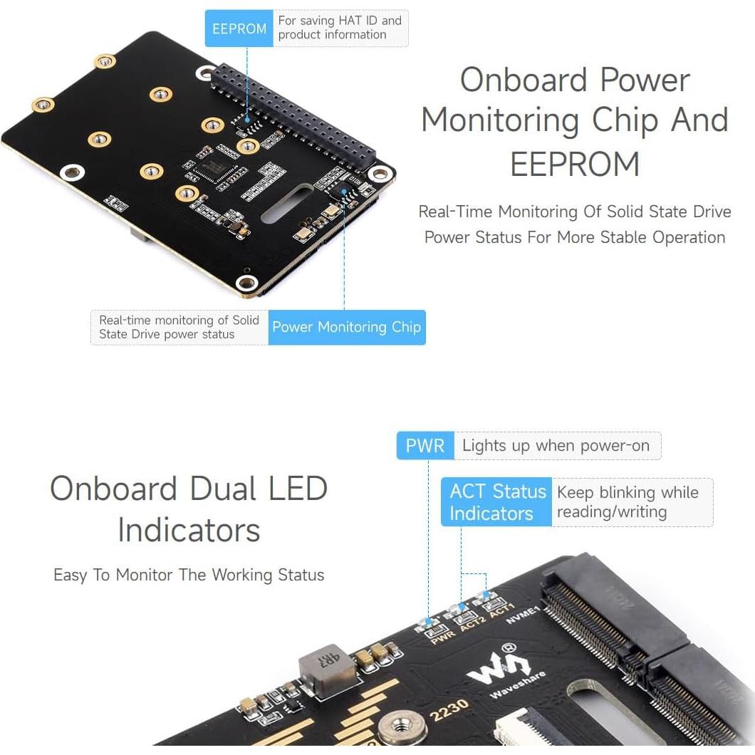 Adaptador PCIe a M.2 HAT Waveshare para Raspberry Pi 5