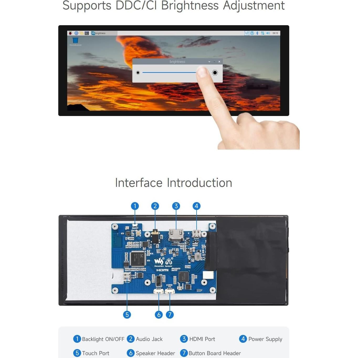 Pantalla táctil capacitiva Waveshare 9.3" 1600x600 HDMI