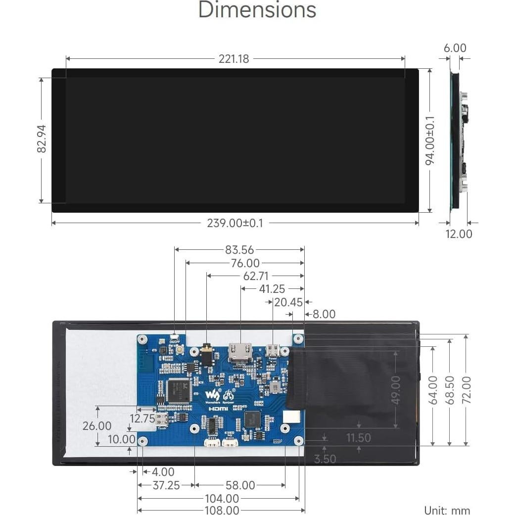 Pantalla táctil capacitiva Waveshare 9.3" 1600x600 HDMI