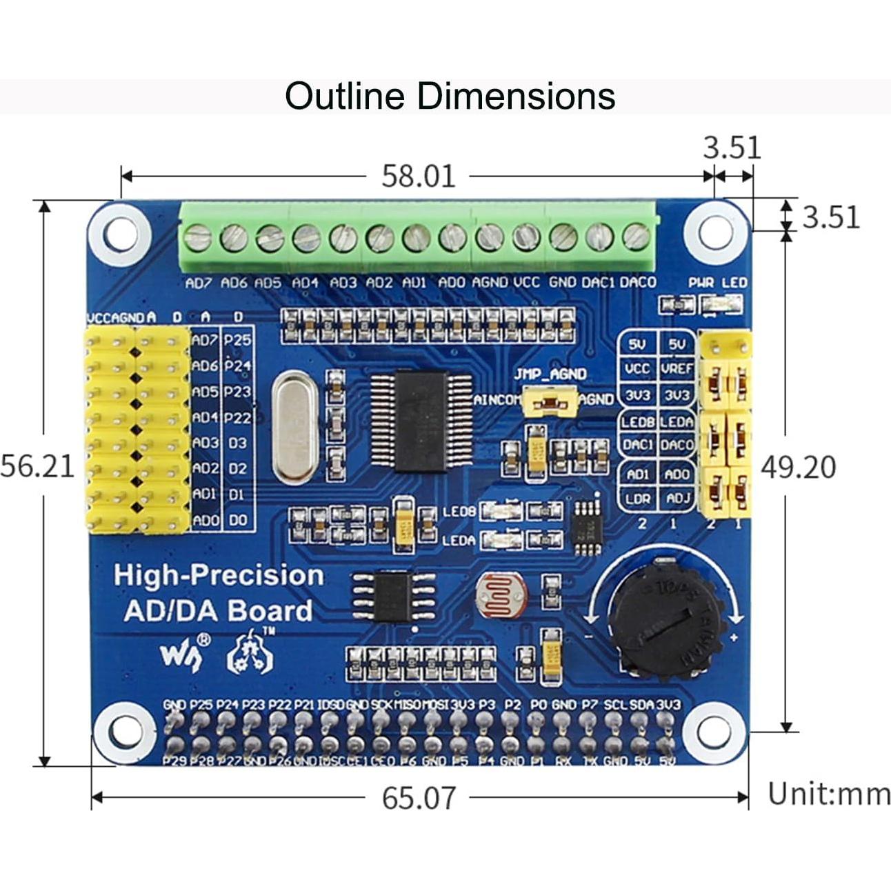 Placa AD/DA Alta Precisión Waveshare para Raspberry Pi