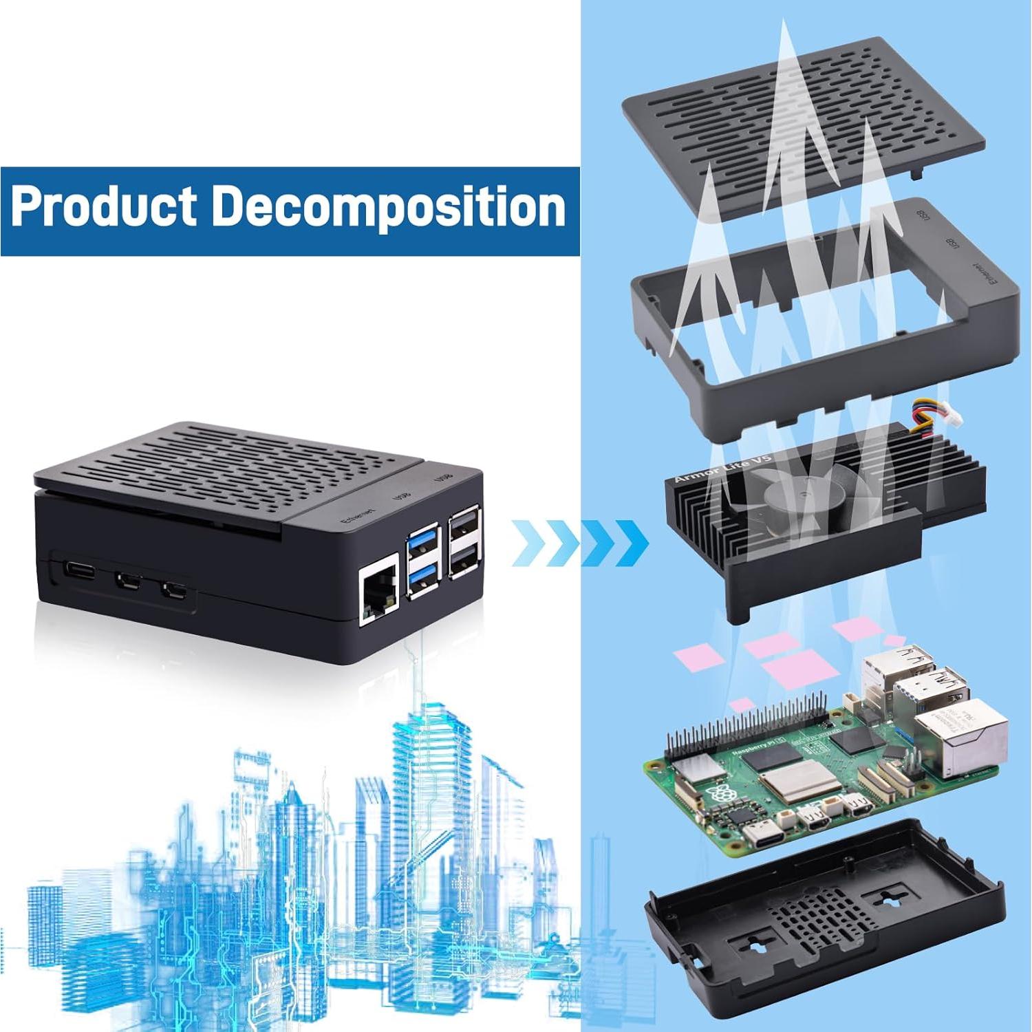 Caja ABS con Enfriador Armor Lite V5 para Raspberry Pi 5
