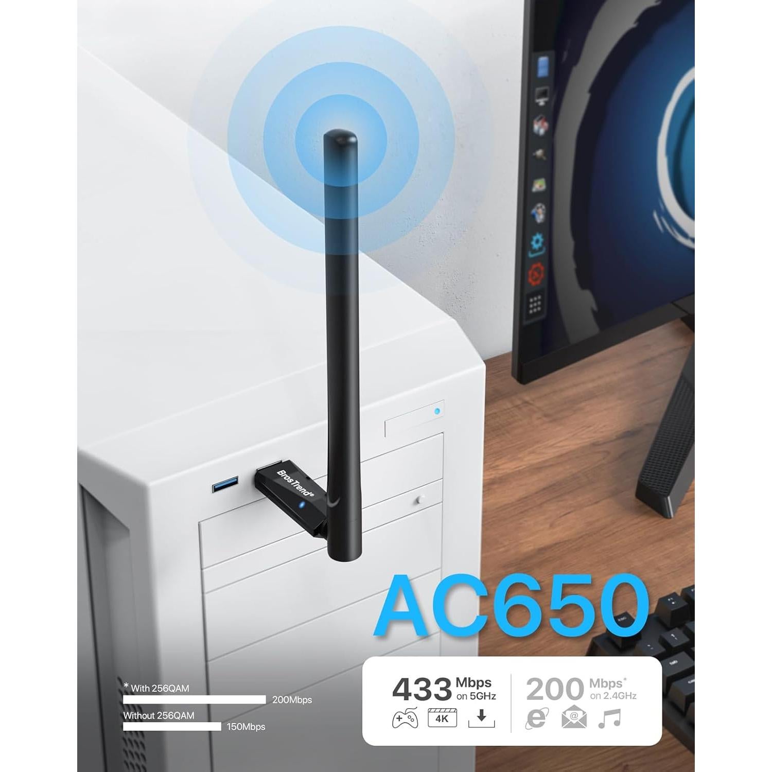 Adaptador WiFi USB Doble Banda BrosTrend AC5L 650Mbps Linux