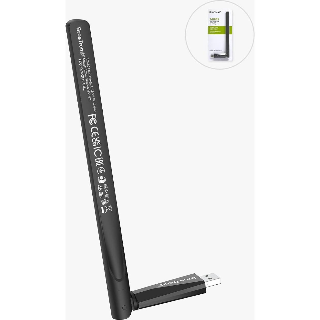 Adaptador WiFi USB Doble Banda BrosTrend AC5L 650Mbps Linux