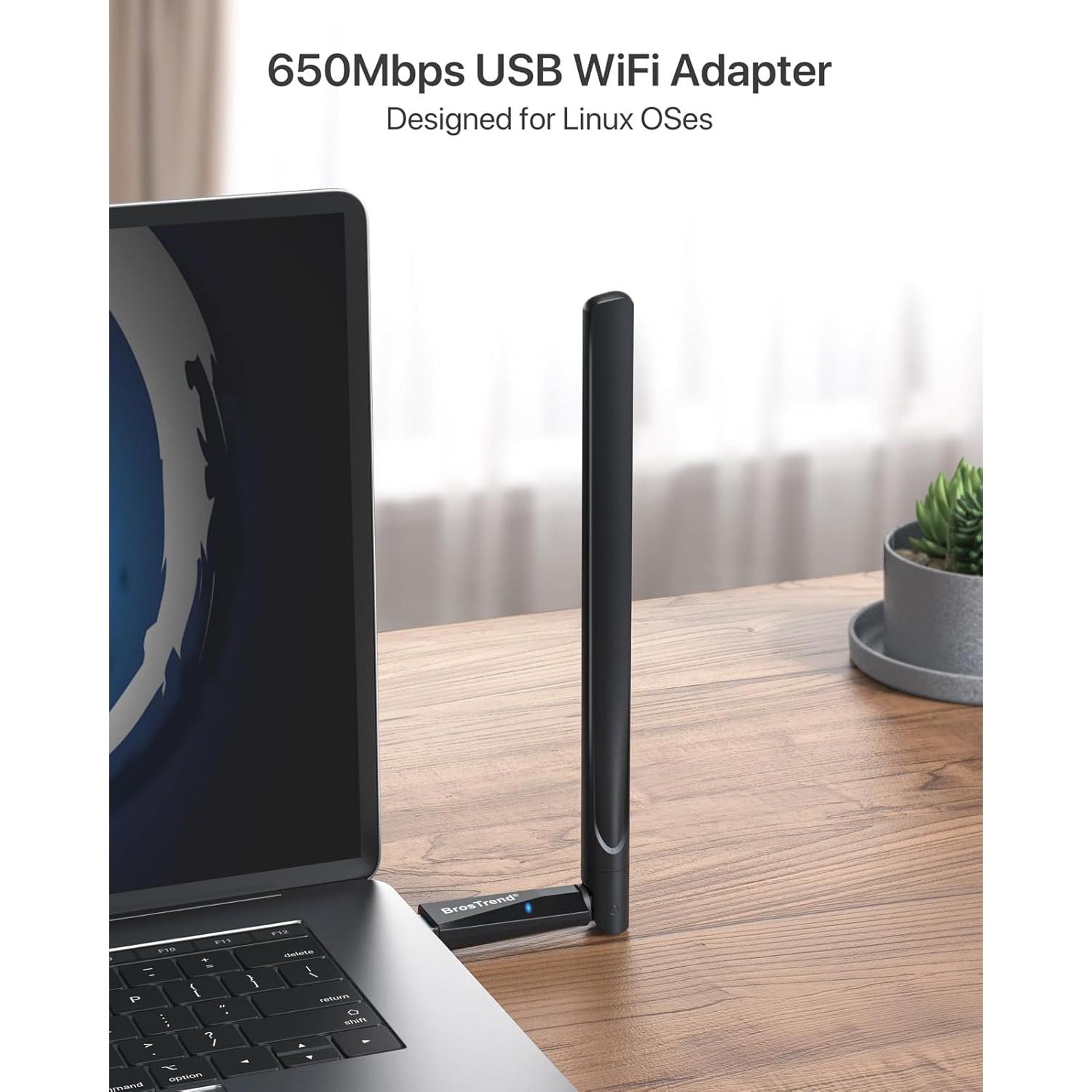 Adaptador WiFi USB Doble Banda BrosTrend AC5L 650Mbps Linux