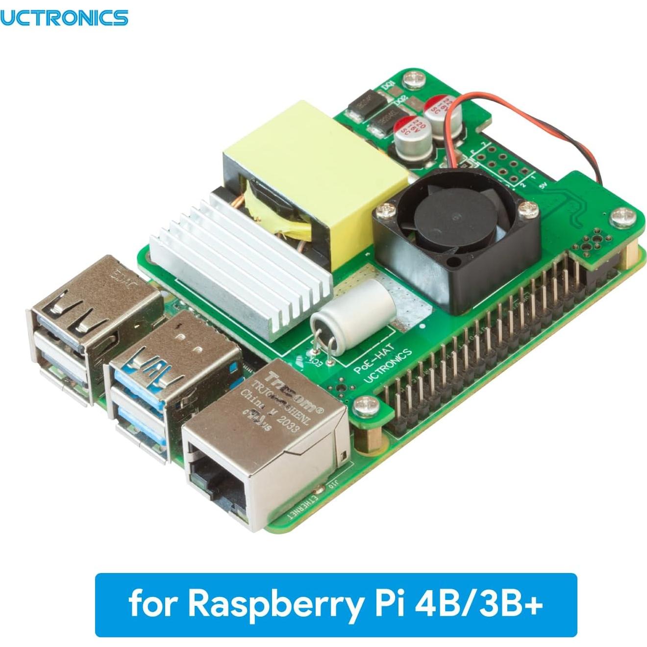 UCTRONICS PoE+ Hat para Raspberry Pi 4B/3B+ 5V 4.5A