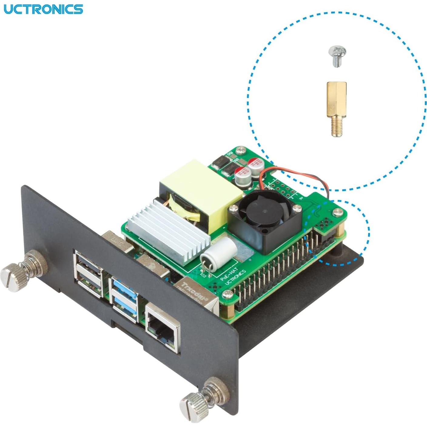 UCTRONICS PoE+ Hat para Raspberry Pi 4B/3B+ 5V 4.5A