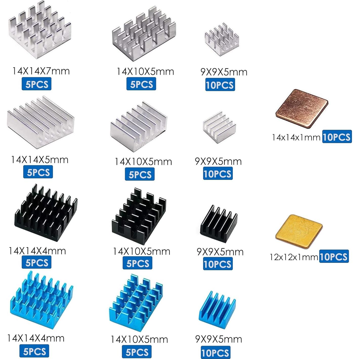 100 Pcs Disipadores de Calor MazerPi para Raspberry Pi 4B/3B+/3B/2B