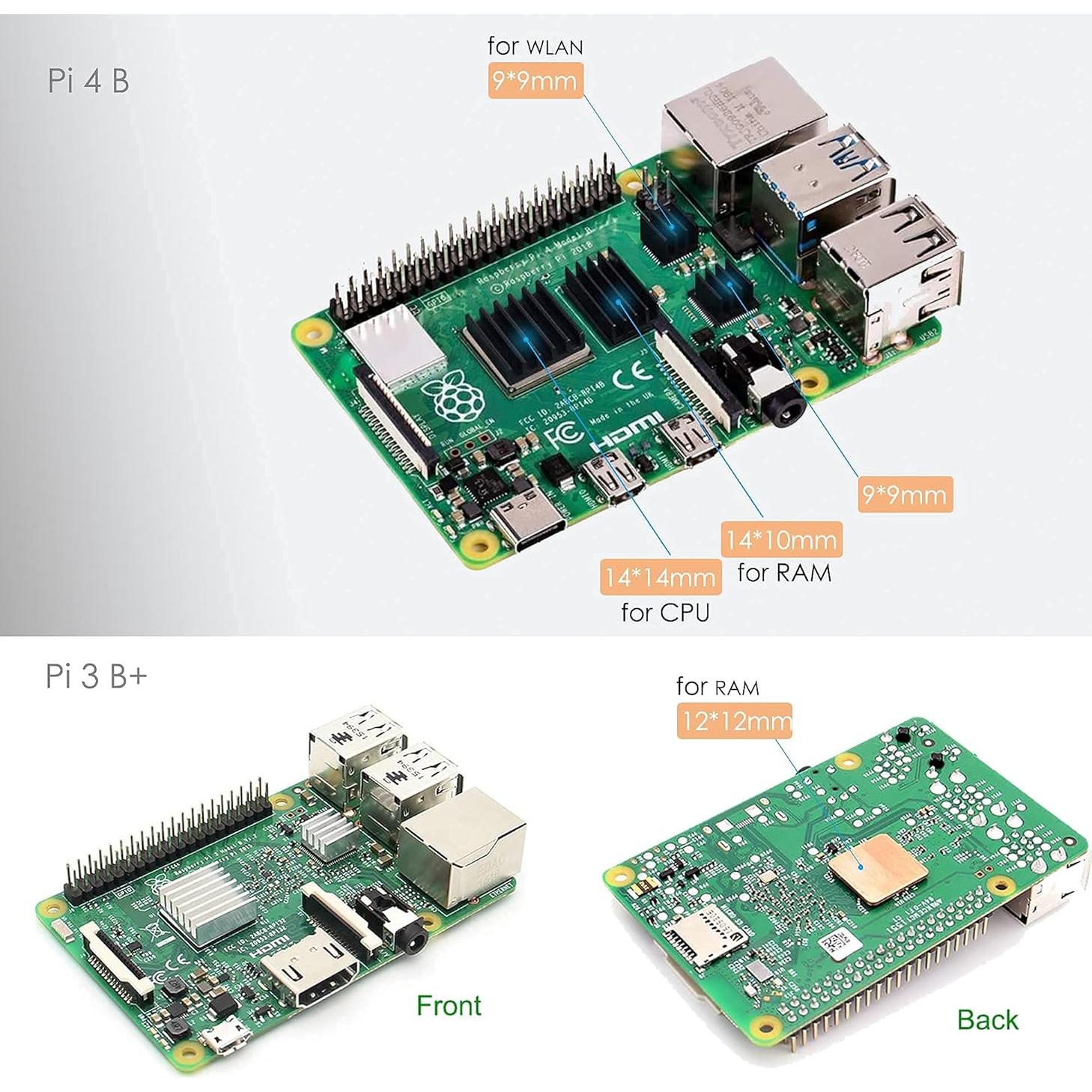 100 Pcs Disipadores de Calor MazerPi para Raspberry Pi 4B/3B+/3B/2B