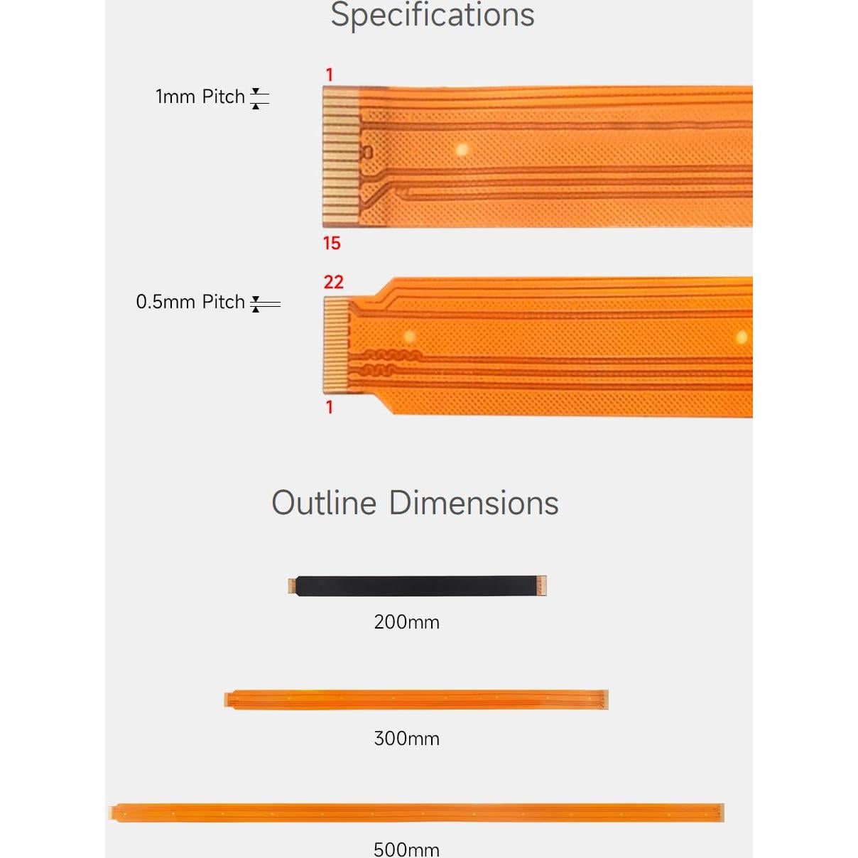 Cable DSI FPC Waveshare 300mm 22 a 15 pines Raspberry Pi