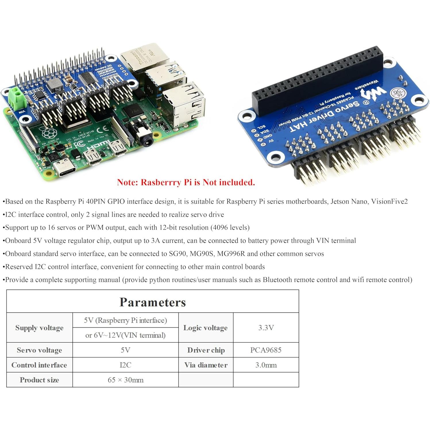 Controlador Servo HAT UeeKKoo 16 Canales I2C 12-Bit