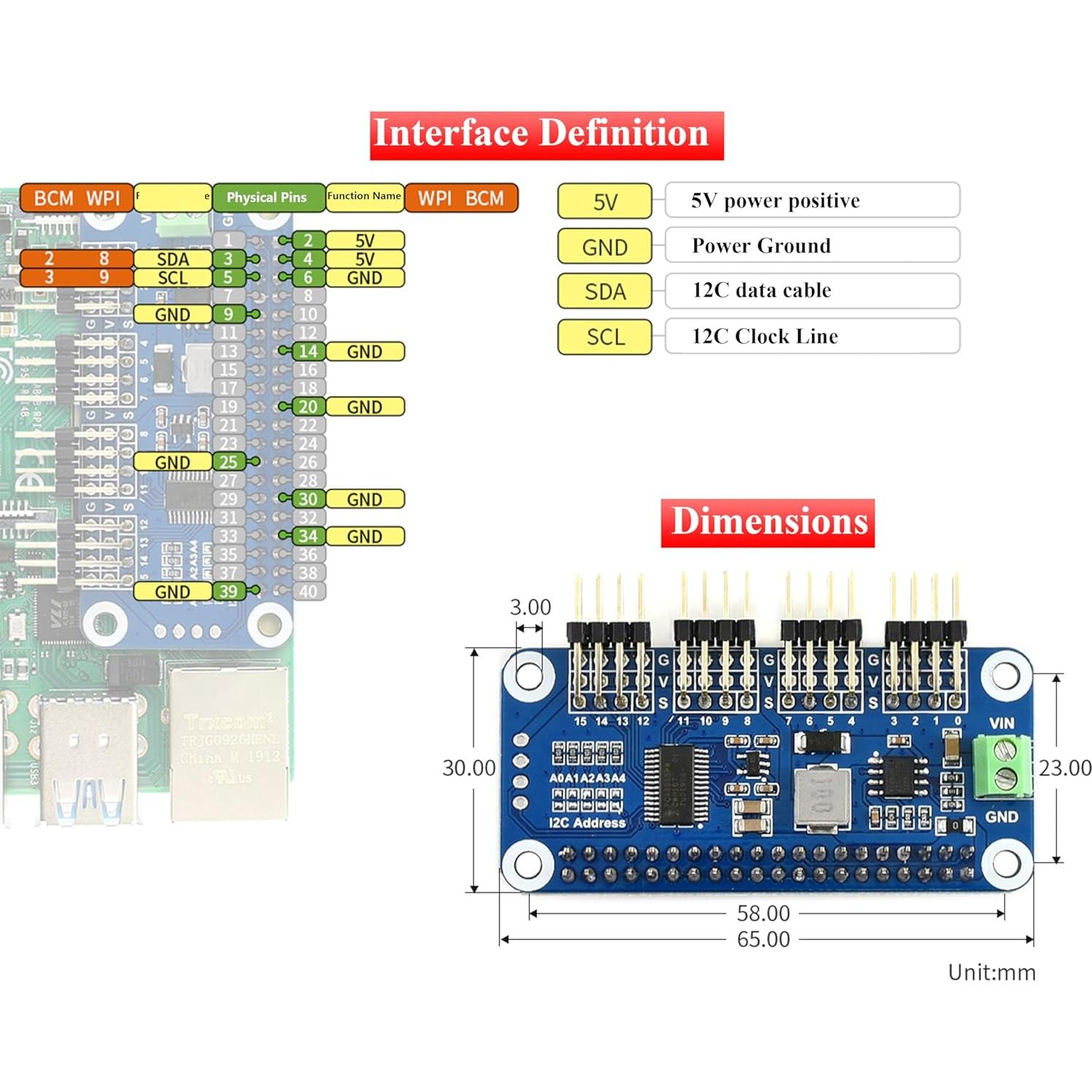 Controlador Servo HAT UeeKKoo 16 Canales I2C 12-Bit