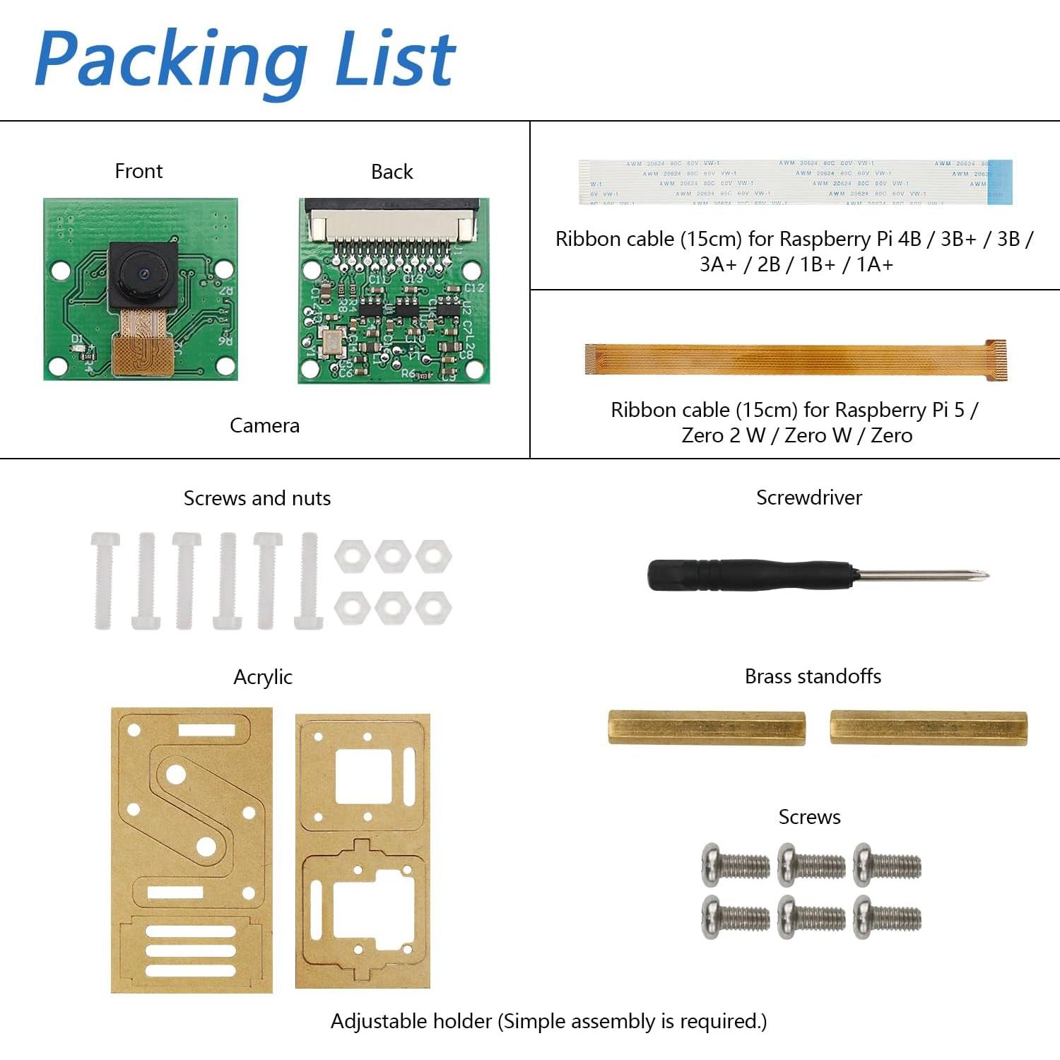 Cámara FREENOVE 5MP para Raspberry Pi 5/4B/3B+ con soporte