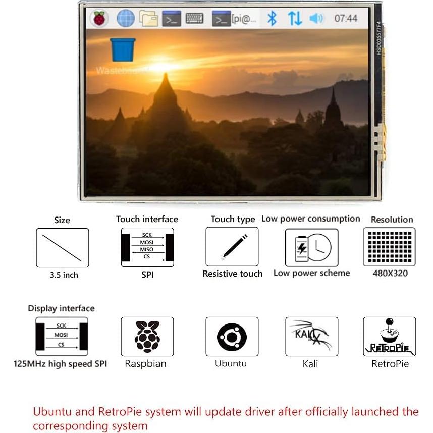 Pantalla Táctil 3.5" CUQI para Raspberry Pi 4 con Ventilador