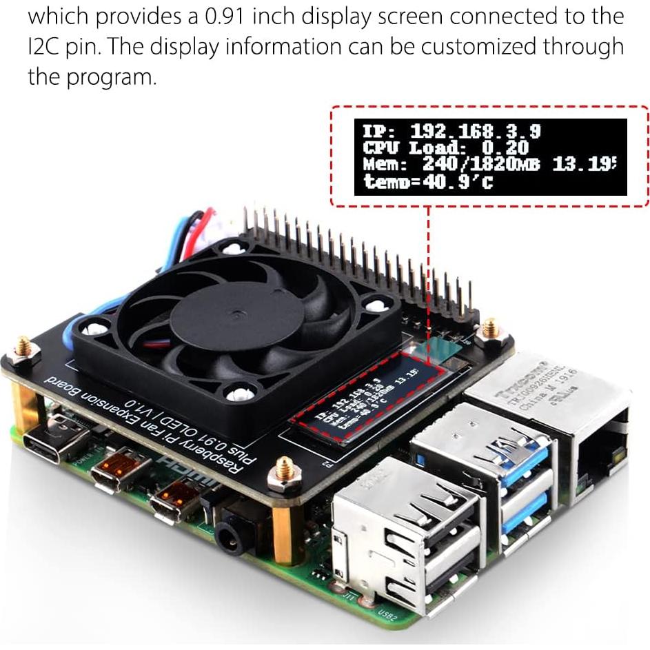 Gorro de Ventilador GeeekPi para Raspberry Pi 4B/3B+ con OLED