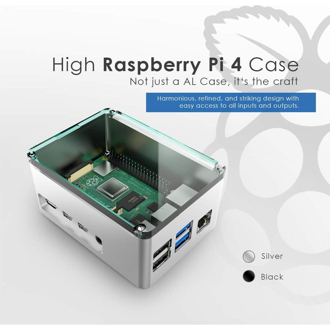 Caja de Aluminio Extra Alta Anidees para Raspberry Pi 4 Plata