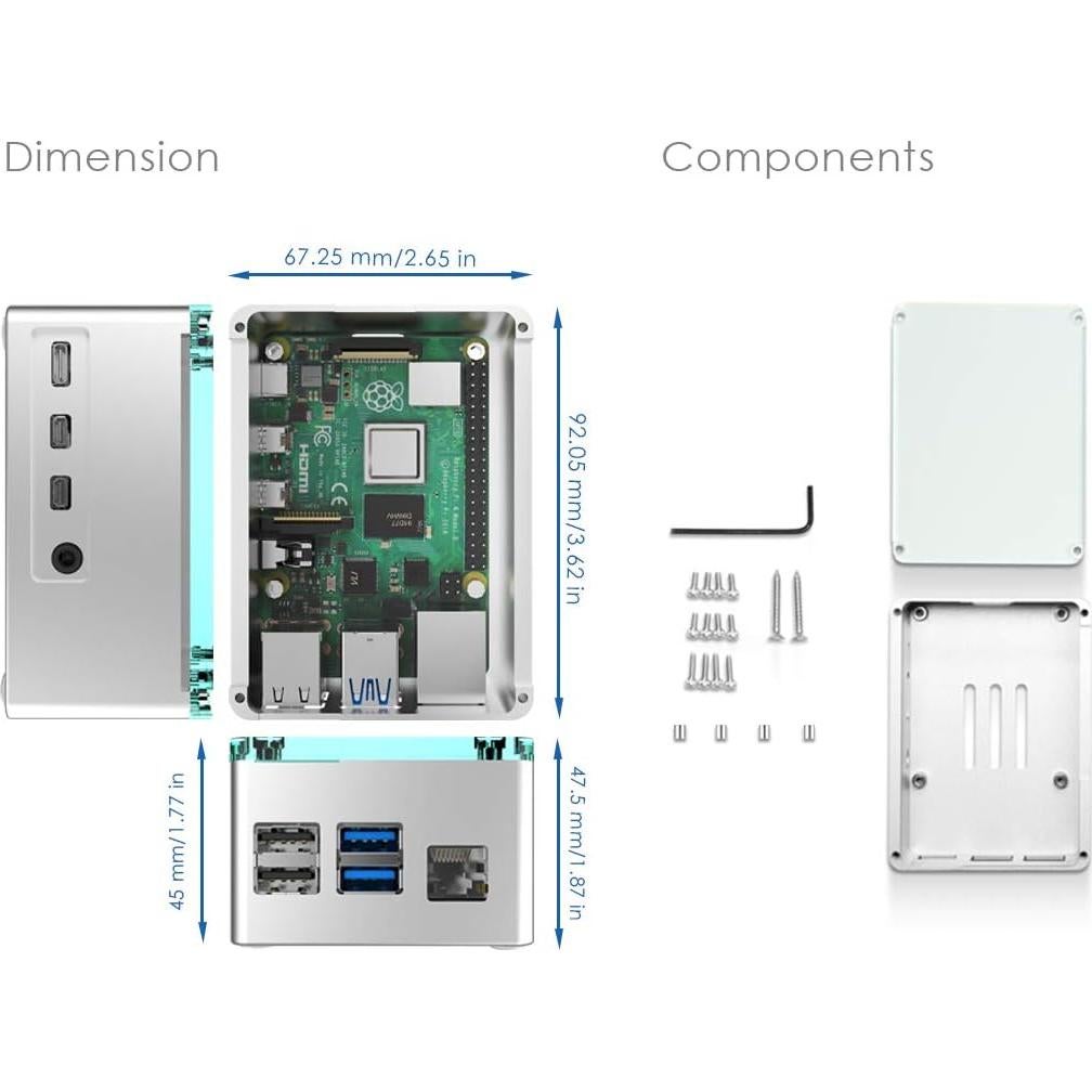 Caja de Aluminio Extra Alta Anidees para Raspberry Pi 4 Plata