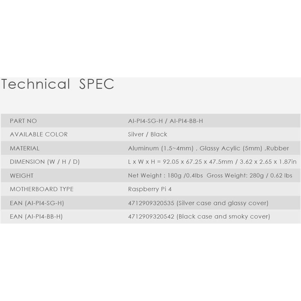 Caja de Aluminio Extra Alta Anidees para Raspberry Pi 4 Plata