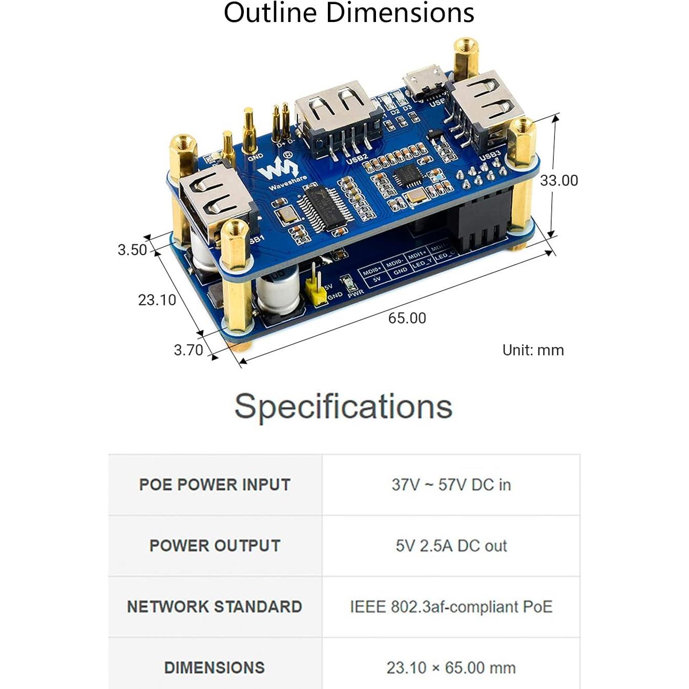 HAT PoE Ethernet/USB HUB Bicool para Raspberry Pi Zero