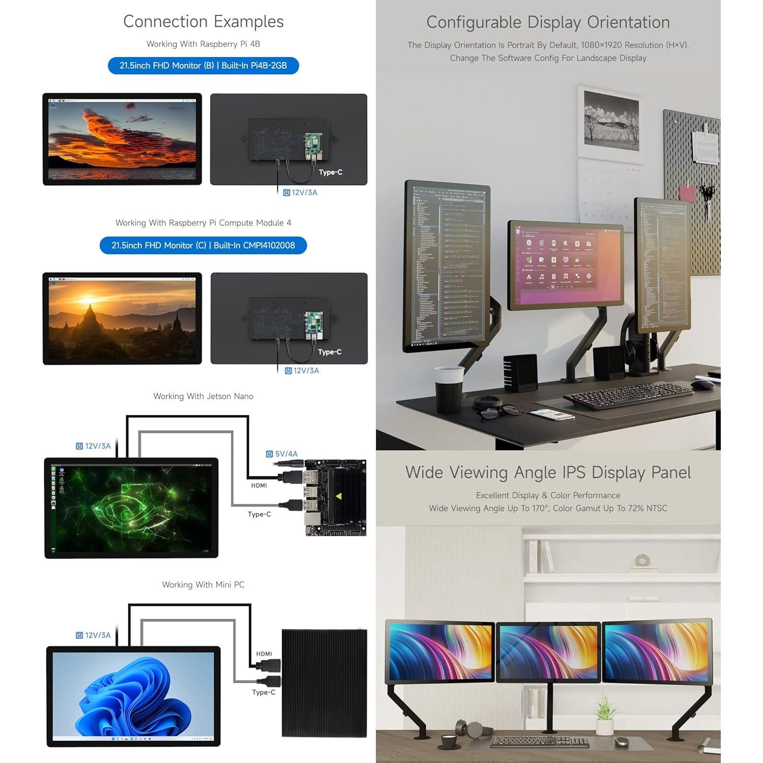 Monitor táctil 21.5" Waveshare 1080p Full HD HDMI