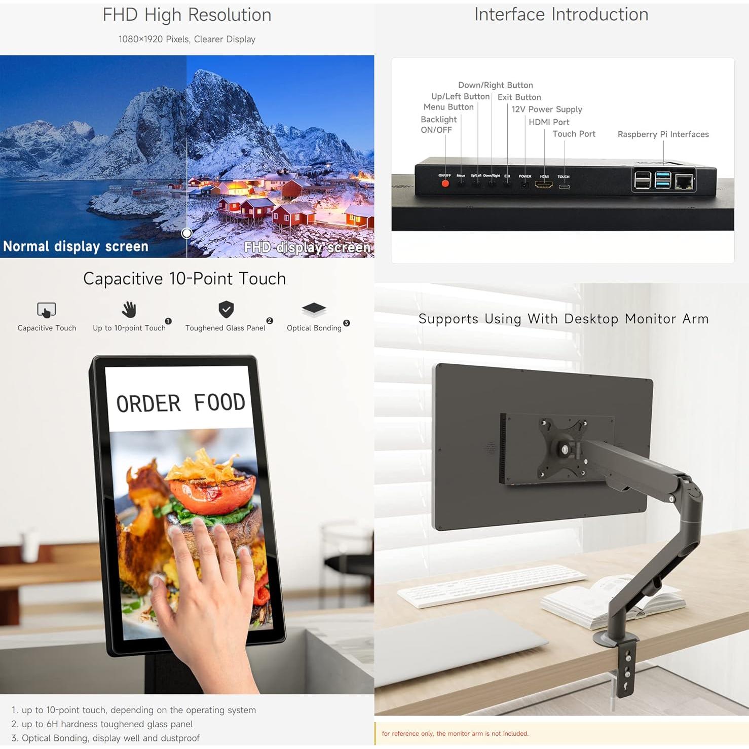 Monitor táctil 21.5" Waveshare 1080p Full HD HDMI
