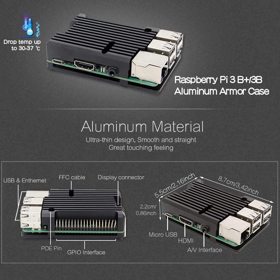 Caja Armor Geekworm para Raspberry Pi 3B+/3B, Aluminio Plata