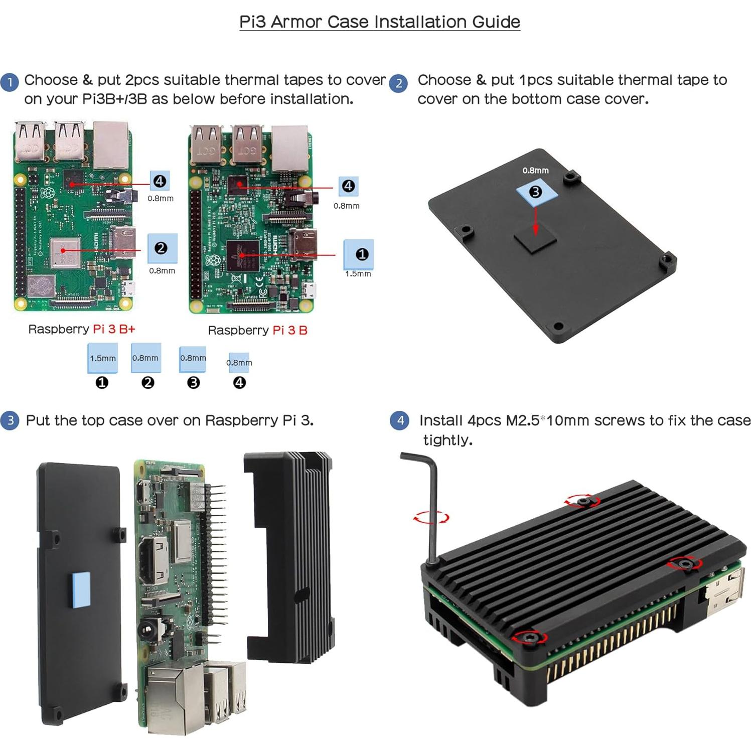 Caja Armor Geekworm para Raspberry Pi 3B+/3B, Aluminio Plata