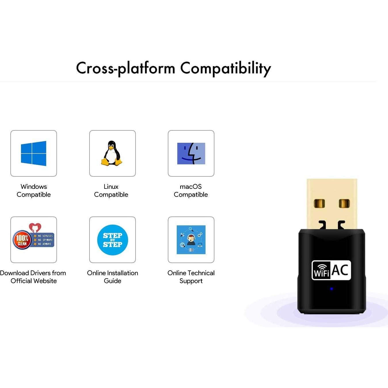 Adaptador WiFi USB 2.0 Doble Banda 650Mbps Fastoe