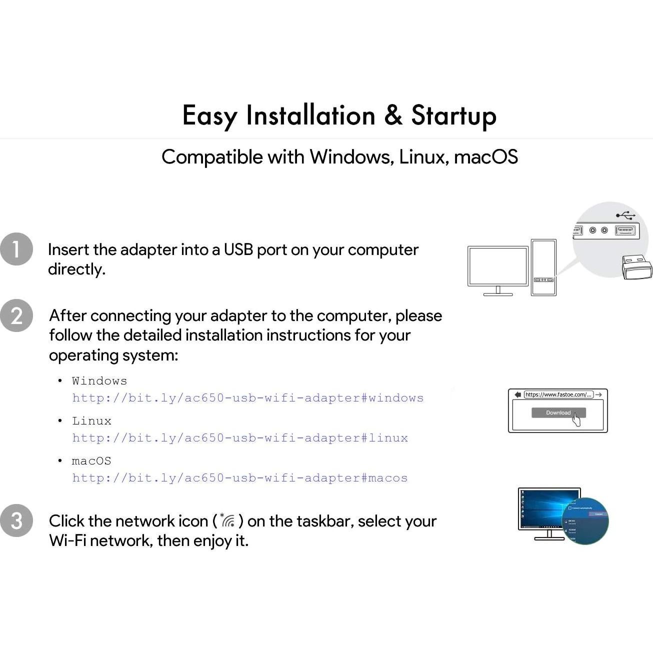 Adaptador WiFi USB 2.0 Doble Banda 650Mbps Fastoe