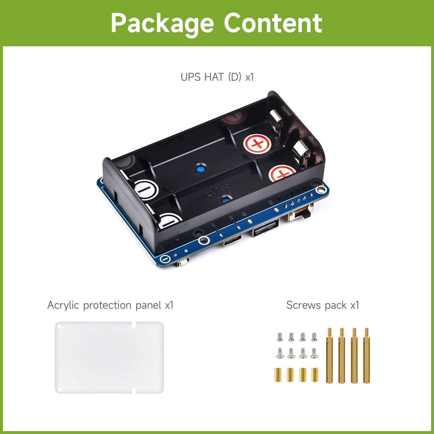 Waveshare UPS HAT (D) para Raspberry Pi, 5V, Carga Batería